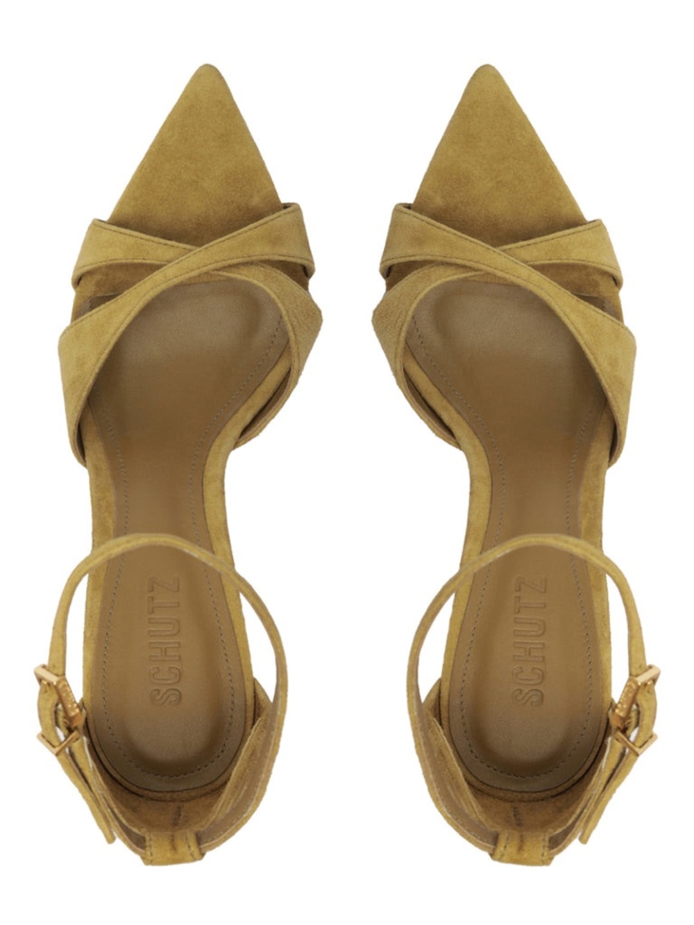 Schutz Hilda Leaf Suede Stiletto Sandals Dried Pistachio Pointed Toe 9B - Picture 2 of 8